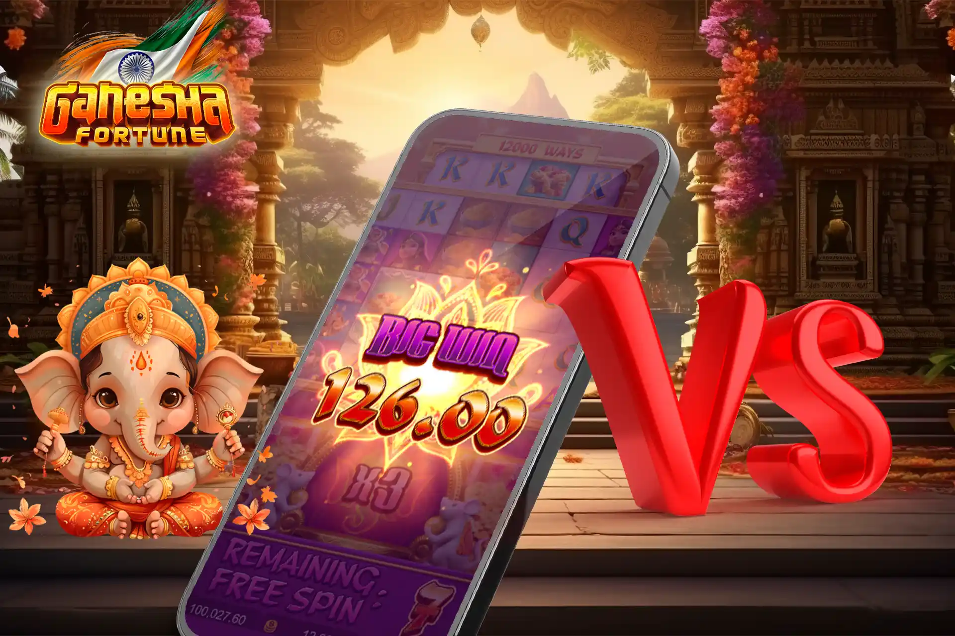 Check out both modes of the Ganesha Fortune game to practice for free and then win real money.