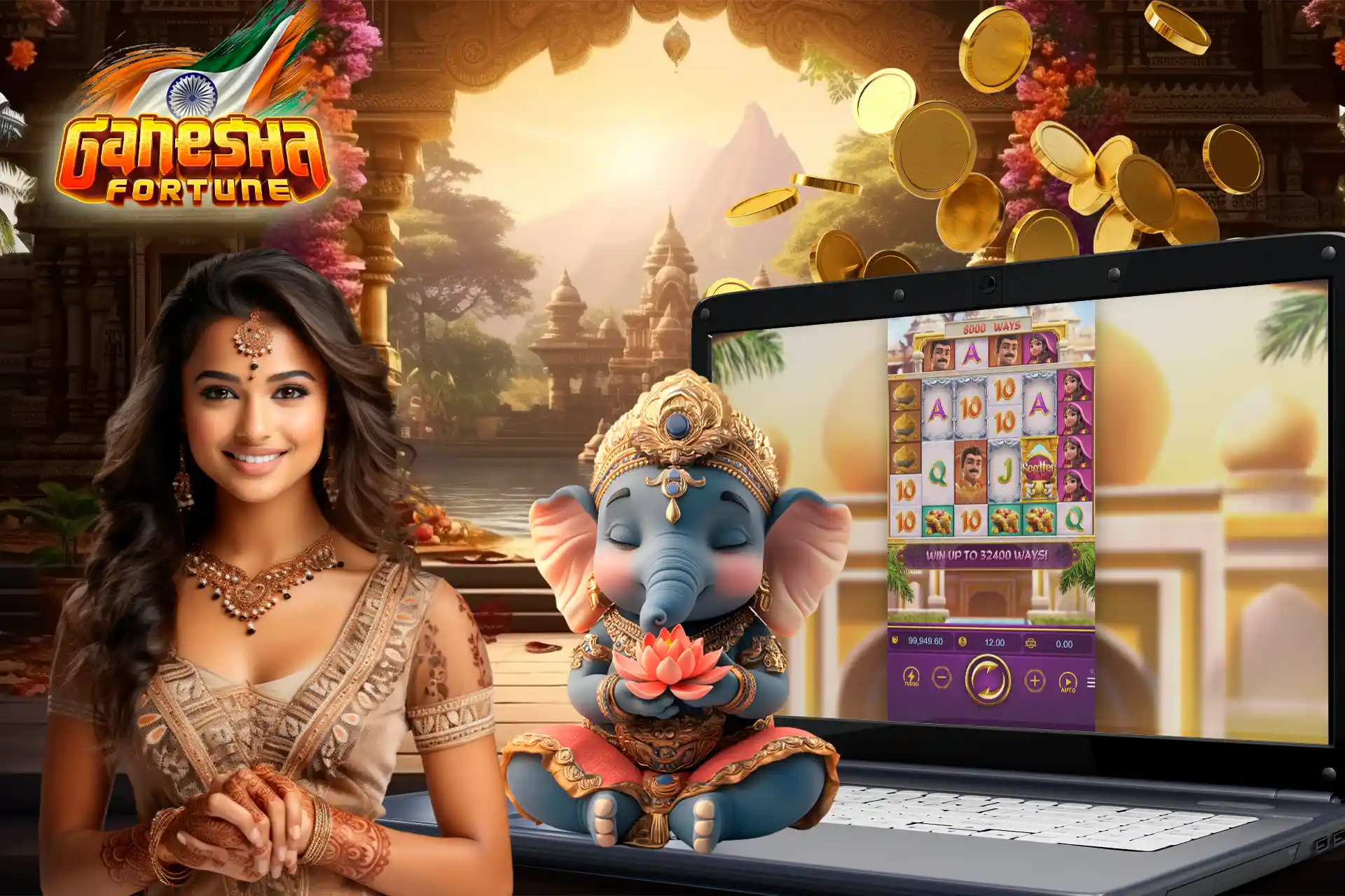 Play online slot and immerse yourself in the world of Ganesha bringing luck and wealth